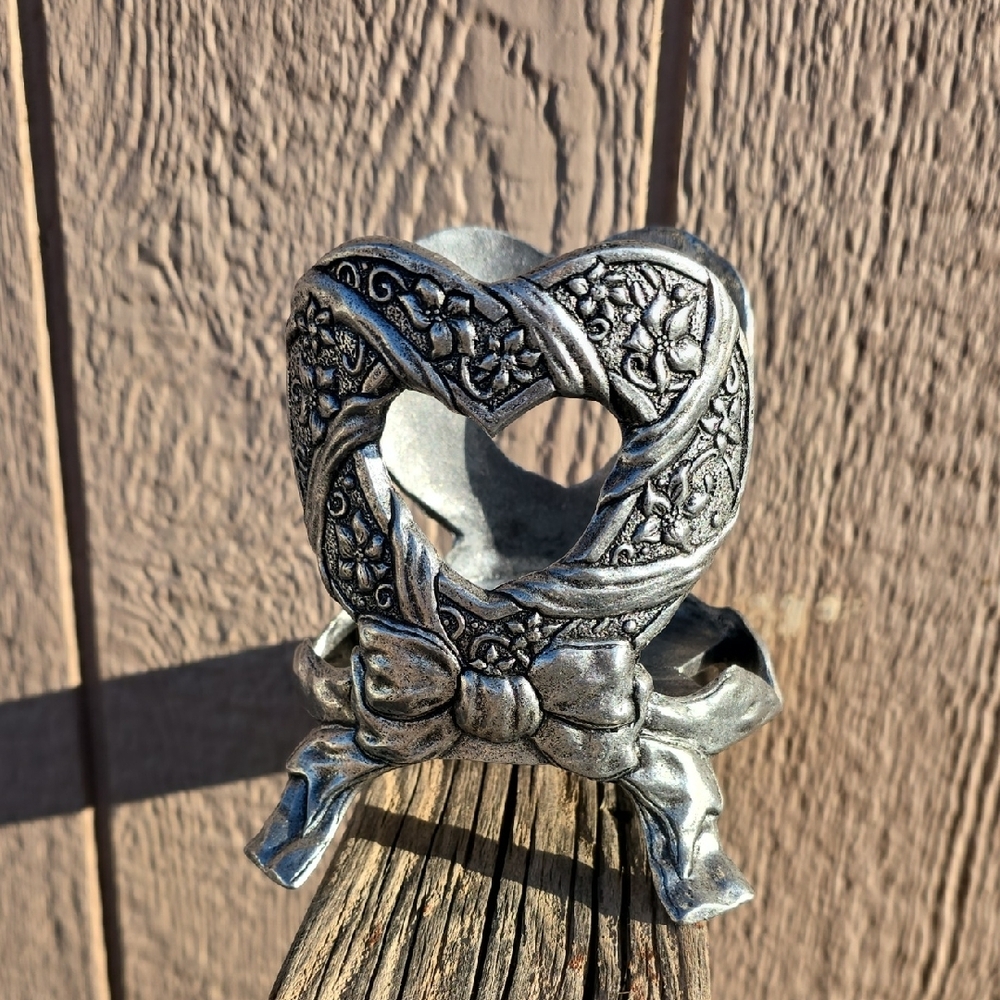 Carson Vintage  1996 Pewter Heart Design Round Large Jar Candle Holder Rare